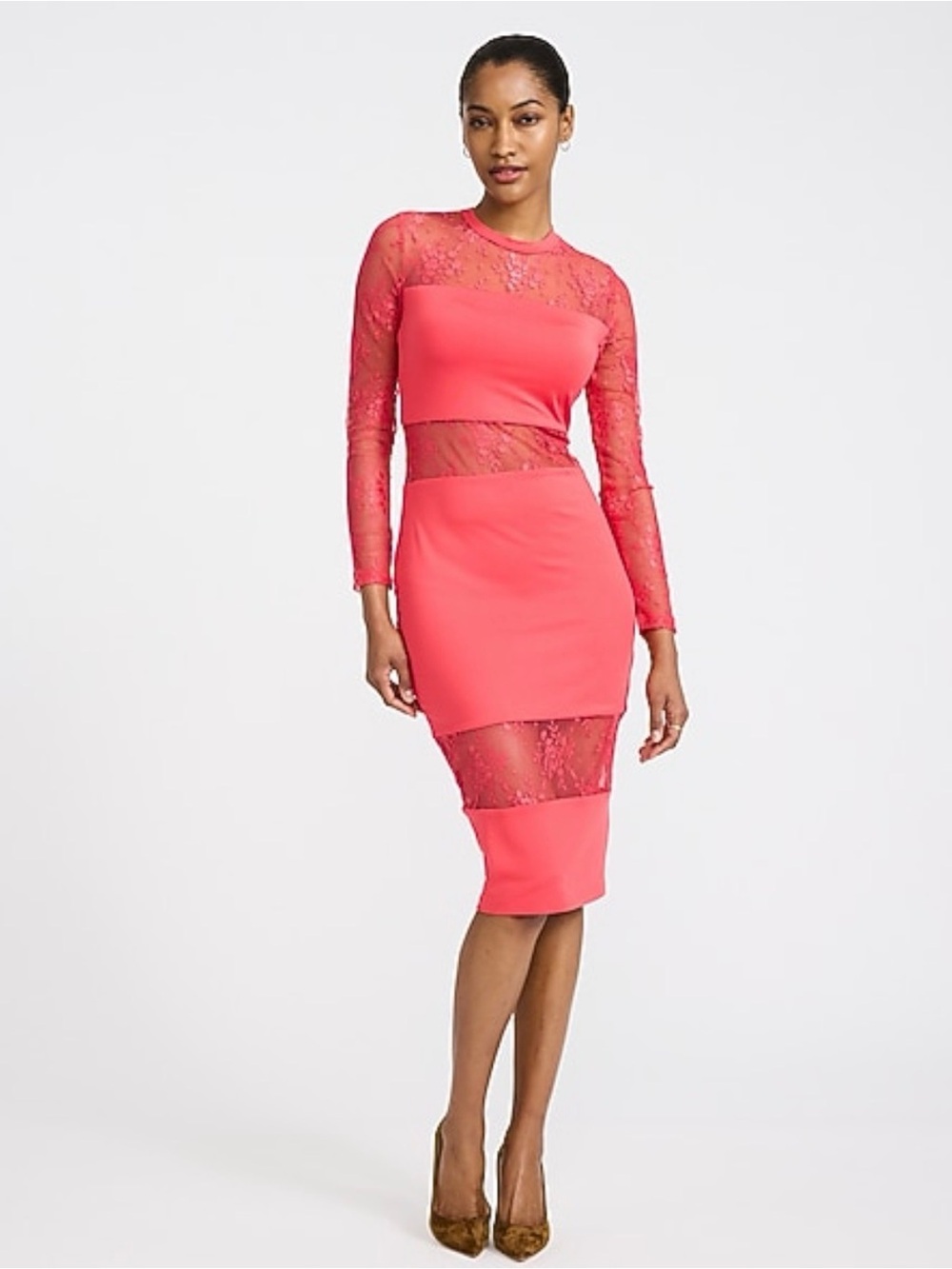 NWT Express Mesh Crew Neck Long Sleeve Cutout Midi Sheath Dress